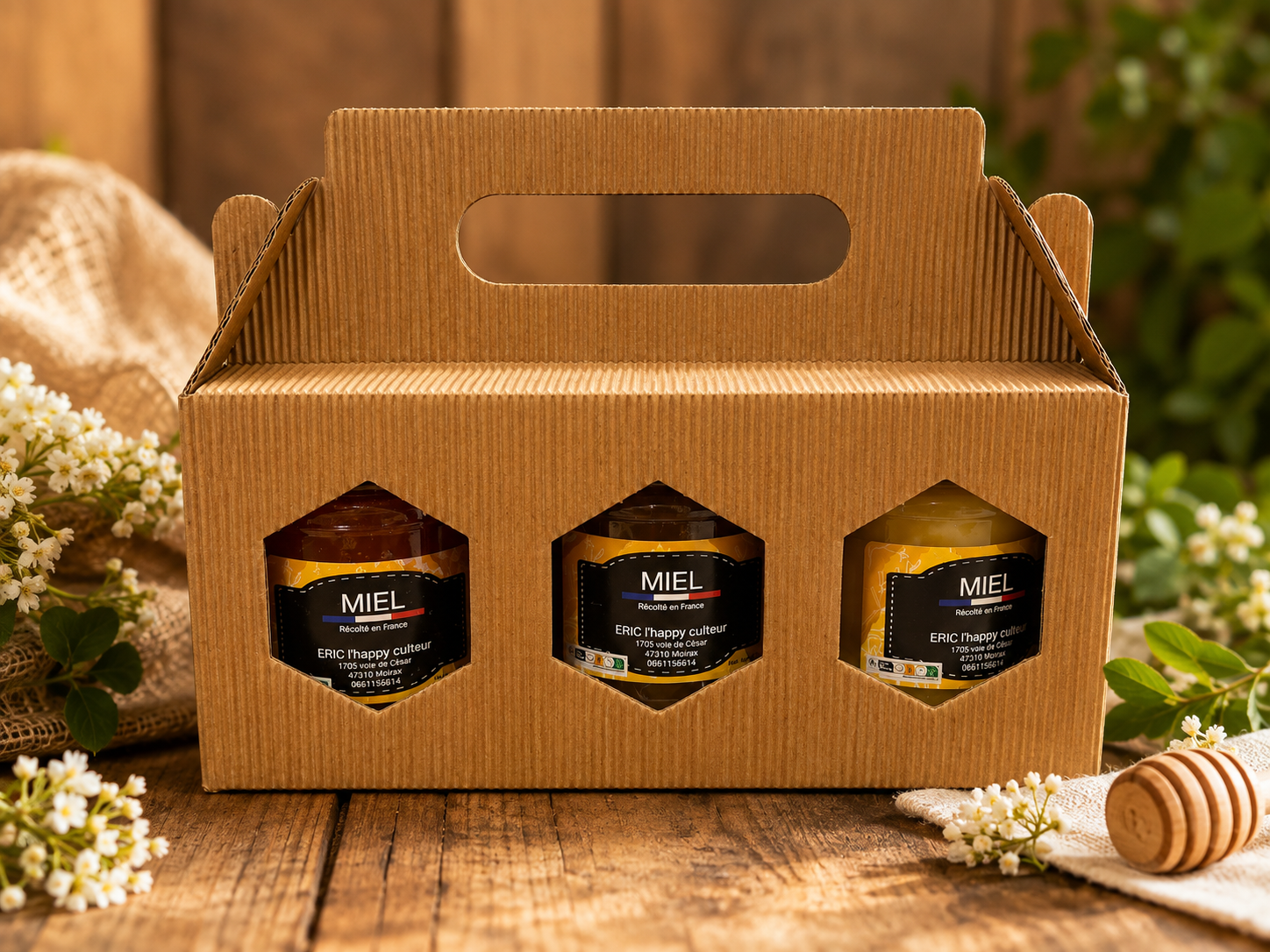 Coffret Cadeau — 3 Pots de Miel Artisanal