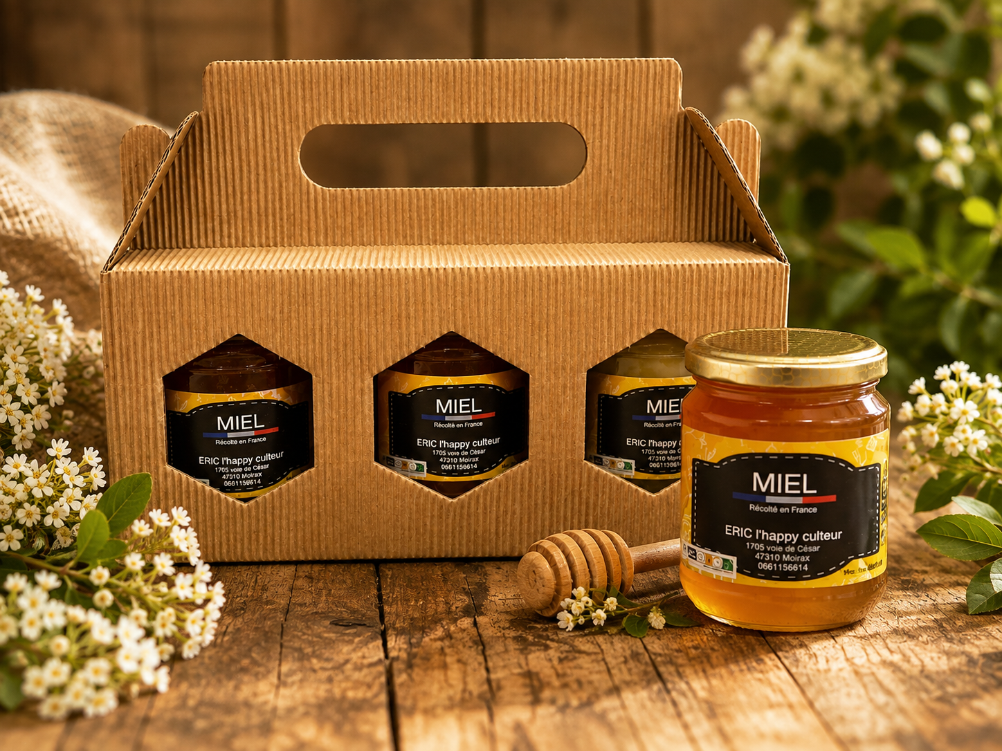 Coffret Cadeau — 3 Pots de Miel Artisanal